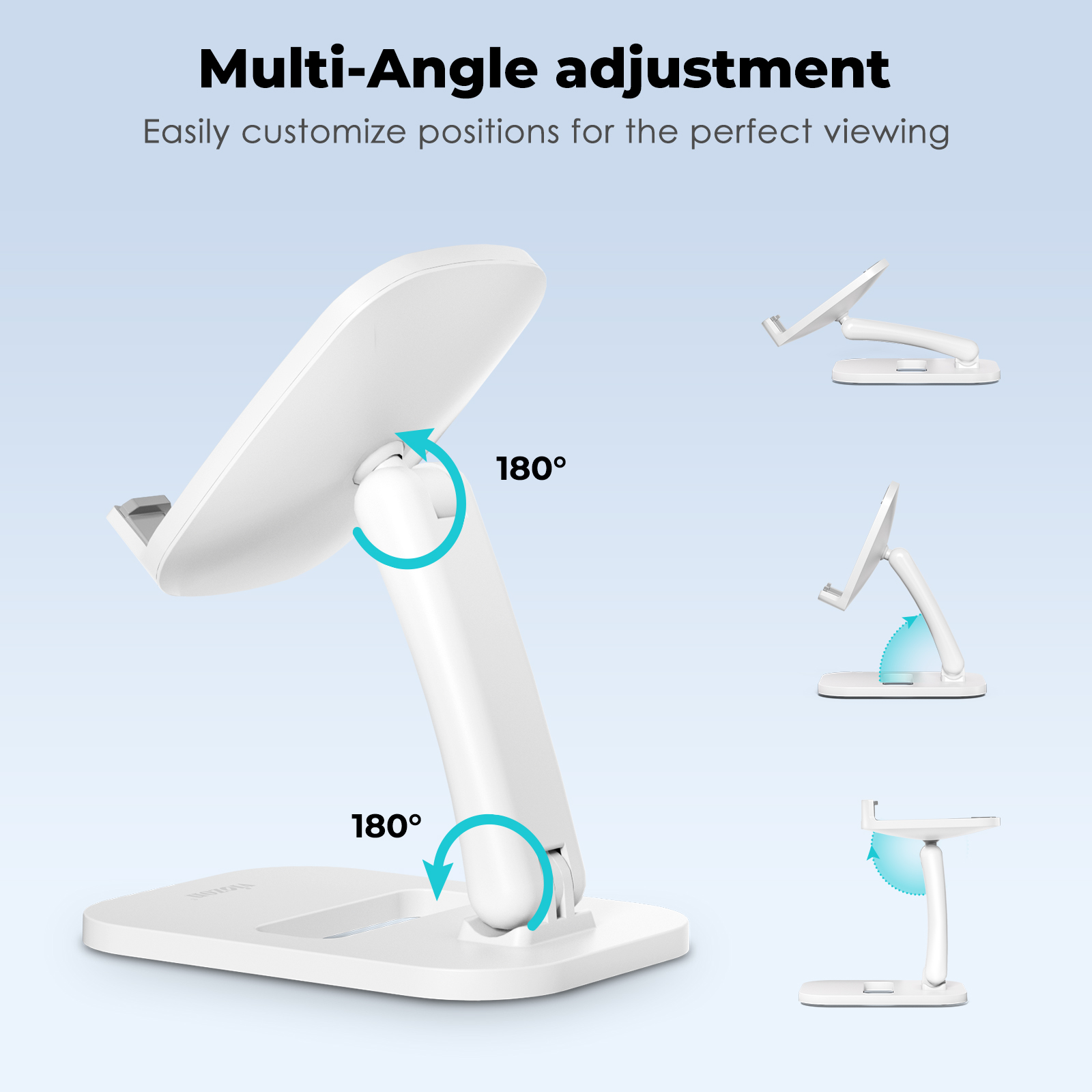 Viozon Desktop Phone Stand - 180° Adjustable, Stable Base, Foldable Design, for 4-11" Phones & Tablet, Perfect for Kindle